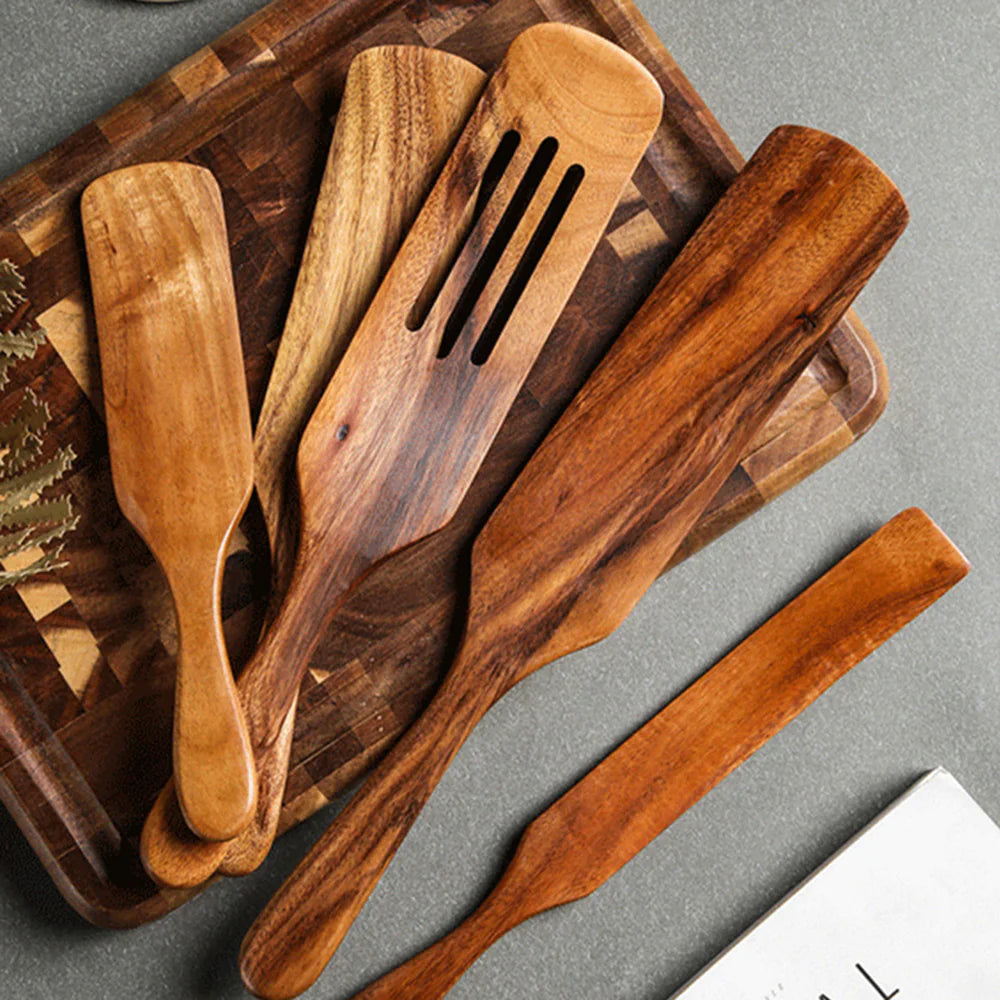 Acacia Teak Wood Cooking Spatula Set
