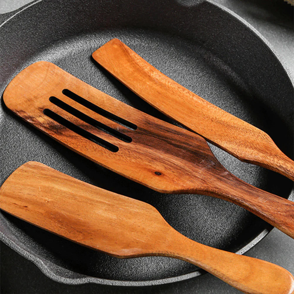 Acacia Teak Wood Cooking Spatula Set